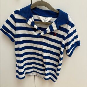 H&M striped white blue boy short sleeve cotton polo shirt 5T